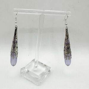 Hawaiian Silver tone Purple Teardrop Earring Casual Drop Pierced Jewelry